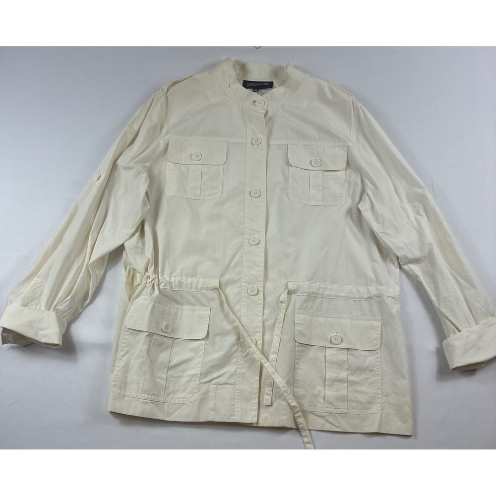Jones New York Utility Jacket Women XL Ivory Cream Button Fron Safari Field Coat
